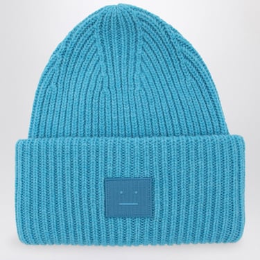 Acne Studios Turquoise Mélange Wool Cap With Logo Women