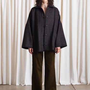 Ali Golden Oversized Wool Shirt Jacket - Plaid