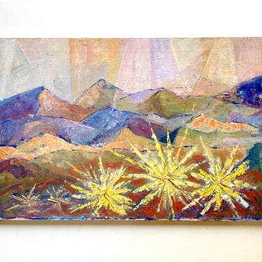 Cool Modernist Abstract Desert Landscape Painting, Signed Dated 1972 Vintage 30” 