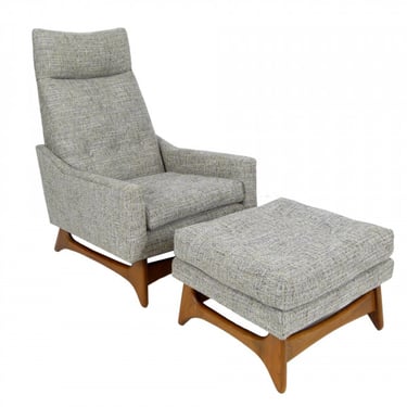 1960s Lounge Chair and Ottoman with Sculptural Walnut Legs