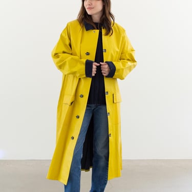 Vintage Bright Yellow Rain Jacket | Unisex Land's End Made in USA Corduroy Collar Trench | Fisherman Maine | L | 