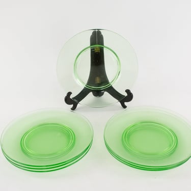 20th Century Set of Seven Green Glass Salad Plates 