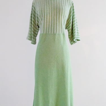 DAZZLING 1970's Lime Green Lurex Knit Party Dress / Sz ML