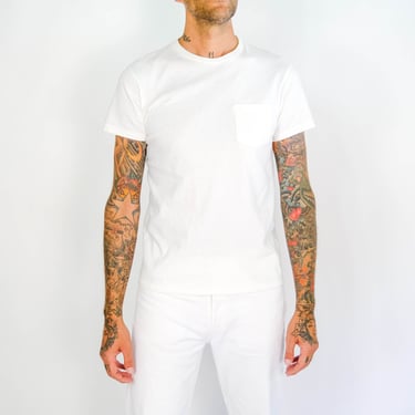 Vintage VELVA SHEEN Blank White Single Stitch Pocket Tee Shirt | Made in USA | 100% Gauzy Cotton | Designer Retro Fit Unisex Blank T-Shirt 
