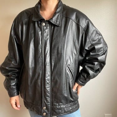 Vintage 90s Mens Wilsons Leather Black Bomber Biker Motorcycle Jacket Sz XL 