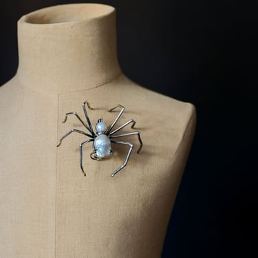 Sterling Silver and Biwa Pearl Spider Brooch
