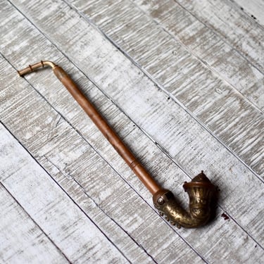 Antique Ottoman Empire Long Bronze  Smoking Pipe  Bone Collectable Bronze  Pipe 