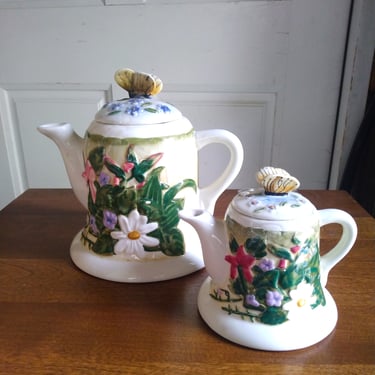 LOT of 2 Whimsical Teapots, Vintage Planters, Home Decor 