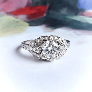 Art Deco 1.35 ct.tw. Diamond Filigree Engagement Ring Platinum 