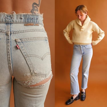 Vintage Thrashed Light Wash Levis Jeans/ Ripped Denim/ Size XS 25 