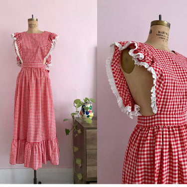 1960's Red Gingham Full Apron Dress 