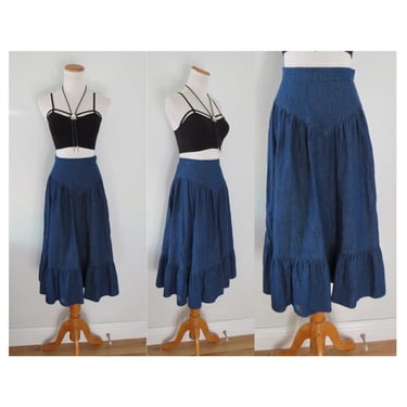 Vintage Gunne Sax Denim Skirt - High Waisted Jean Skirt - Jessica McClintock - Boho Hippie Western - Size Small 