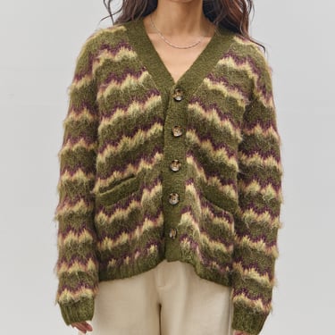 Brain Dead Zig Zag Striped Sweater, Olive