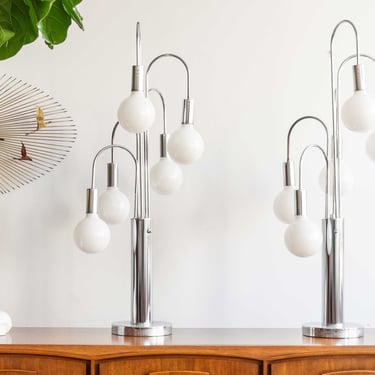 Pair of Mid Century Modern Chrome Waterfall Lamps in the style of Robert Sonneman 