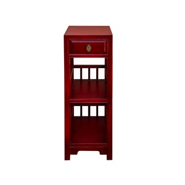 Oriental Brick Red Color Drawer Open Shelves Slim Chest Cabinet Stand cs7575E 