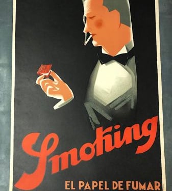 Smoking El Papel de Fumar Signed in Plate Fabraga Lithograph Printed in Spain by LLauger in Barcelona Circa 1925