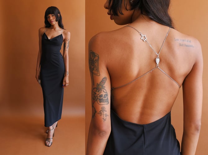 スーツ・フォーマル・ドレス 80s Vintage French Made Back Chain Dress lg