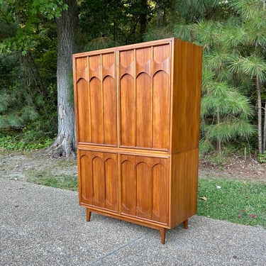 Mid Century walnut two piece storage cabinet - vinyl audio storage 