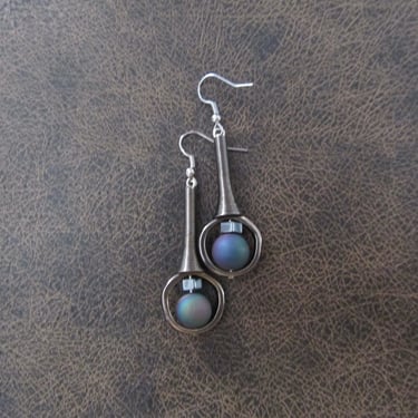 Mid century modern electroplated druzy agate and gunmetal earrings 