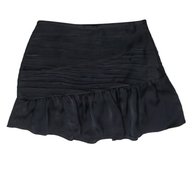 Ramy Brook - Black Satin Ruched Drop Waist Mini Skirt Sz 8