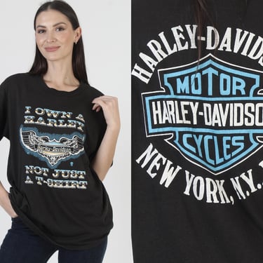 I Own A Harley Not Just A T Shirt, 80s Harley Davidson Shield Tee, Thin Black 50 50 Material, New York Biker Dealer 