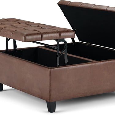 Harrison 36&quot; W Storage Ottoman in Distressed Umber Brown Vegan Leather FFW258-660