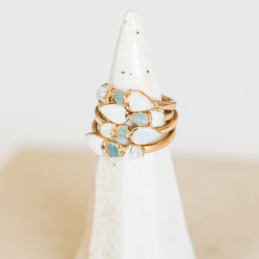 opal stacking ring / raw aquamarine ring / rough quartz ring / crystal ring / opal jewelry / gold opal ring / alternative wedding ring 