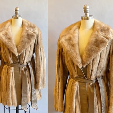 1970s Mink Jacket / Mink And Leather Fur Jacket / Vintage Fur Coat / Size Medium - Large 