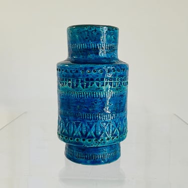 Vintage 1960s Mid Century Modern Bitossi Rimini Blue Glaze Italy Art Pottery Vase Aldo Londi 