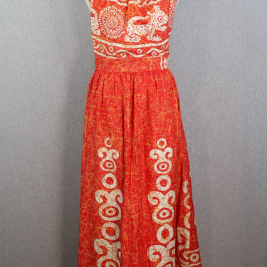 1970s Hawaiian Maxi by Vikinga's Designer's - Tropical Halter Dress - Tribal Maxi Dress 