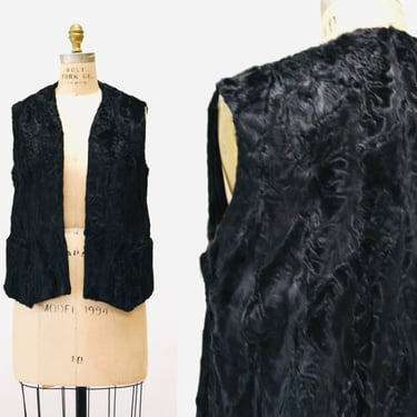 Vintage Black Persian Lamb Fur Vest Black Fur Vest // Vintage Black Fur Jacket Vest Small Medium 