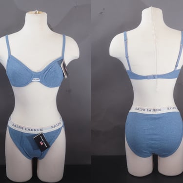 Vintage Ralph Lauren Lingerie Bra Panty Set Denim Small 