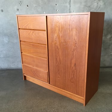 Vintage Teak Highboy Five Drawer Dresser- Made In Denmark