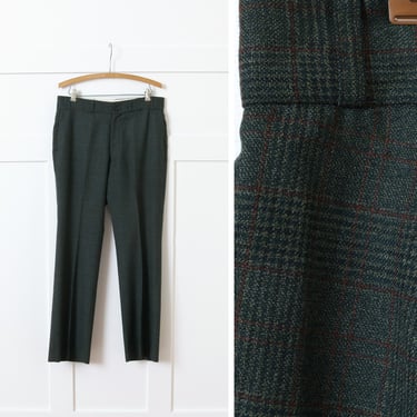 mens vintage 1960s trousers • green glenplaid straight leg sta-prest pants 