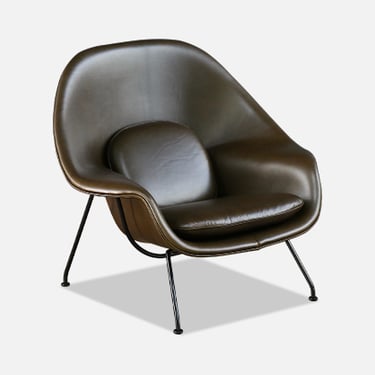 Early Eero Saarinen "Womb" Forest Green Leather Chair for Knoll