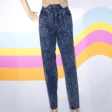 Vintage 1980s Whipp Acid Washed Fold-Over Waist Jeans | XS Small | i-14 