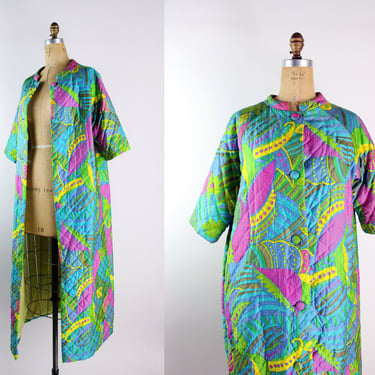 60s Quilted Colorful House Robe / Maxi Robe/ 60s Duster / MOD / Size M/L 