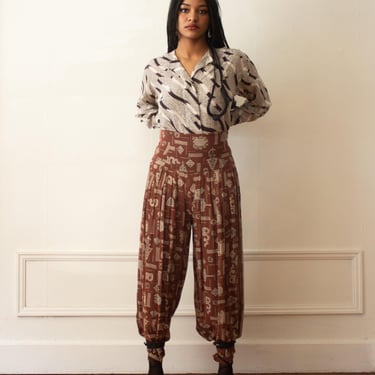 1980s CRESCA Printed Georgette Palazzo Pants 