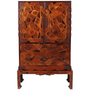 Rare Japanese Marquetry Cabinet with Drawers on Stand