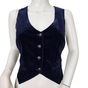 1970s Blue Cotton Velvet Vest I Sz Med I B: 38