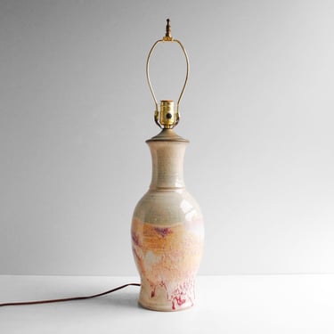 Vintage Studio Pottery Table Lamp, Handmade Neutral Ceramic Lamp 