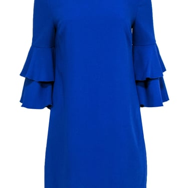 Trina Turk - Cobalt Textured Shift Dress w/ Ruffle Bell Sleeves Sz 6