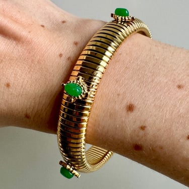 Small Green Stone Gold Cobra Bracelet