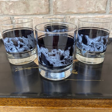 Set of Four Old Fashion Rocks Whiskey Glasses with Faux Marble Banding 