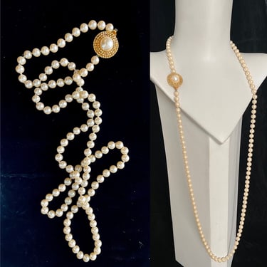 Vintage Faux Pearls Necklace, Long, Multi Strand, Adjustable Length, Formal, Bride, Bridal, Wedding 