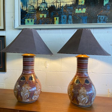 Vintage Barro Bruñido Pottery Lamps Designed & Signed by Arnulfo Vasquez