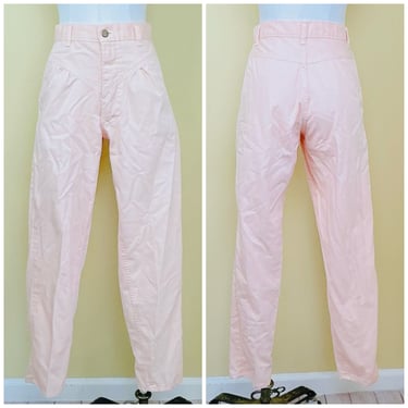 1980s Vintage Peach Cotton High Waisted Pants / 80s Pastel Slim Cut Mom Jeans: Waist 28