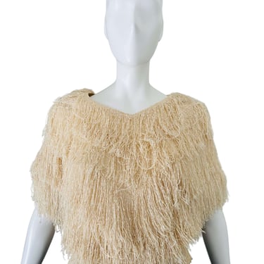 1980's French Rags Ivory Fringed Knit Top
