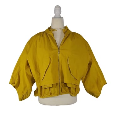 European Culture 3/4 Sleeve Crop Jacket Ruffled Cotton Collar Lined Yellow NWT M 