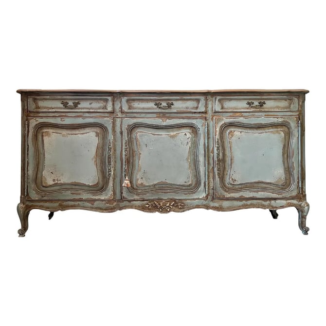Country French Three Door Hand Painted Buffer Sideboard Credenza 